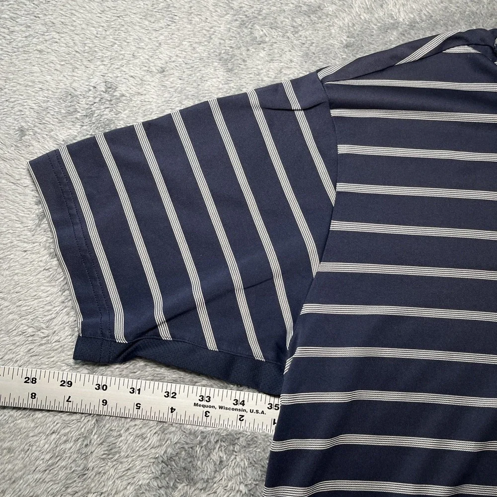 Adidas Clinacool Men's Polo Short Sleeve Shirt Blue/White Striped Landrover SZ M